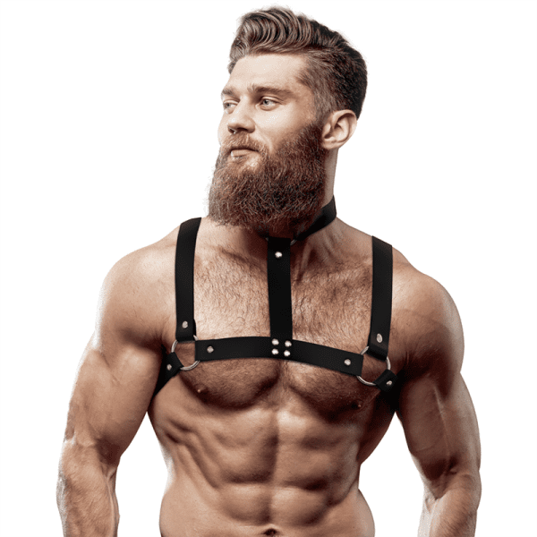 FETISH SUBMISSIVE ATTITUDE - ADJUSTABLE ECO-LEATHER CHEST HARNESS WITH NECKLACE FOR MEN